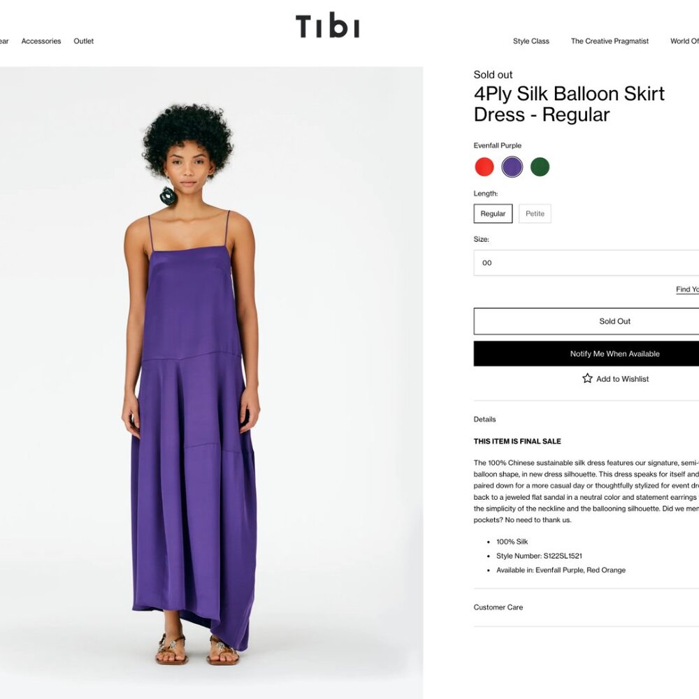 Tibi 4Ply Silk Balloon Skirt Dress Purple